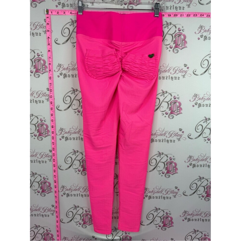 Cute Booty Lounge leggings tights heart Hot Pink Ruched-Back Leggings